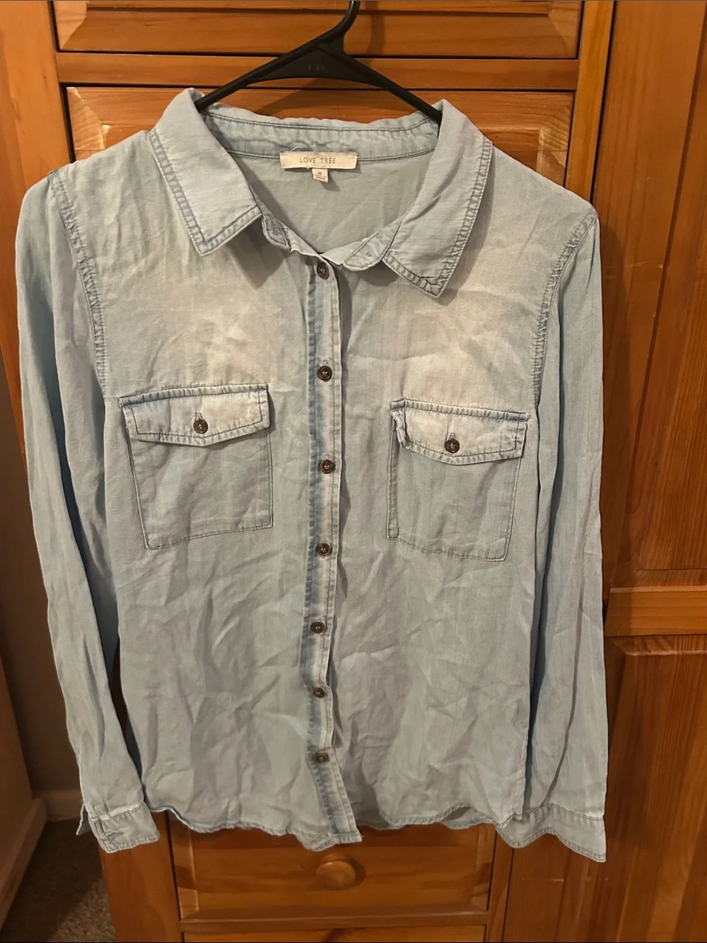 Love Tree Light Blue Denim-Style Button Shirt - Picture 1 of 3